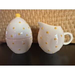 Magenta Collection Cream Sugar Pitcher Easter Egg Polka Dot Yellow White Decor